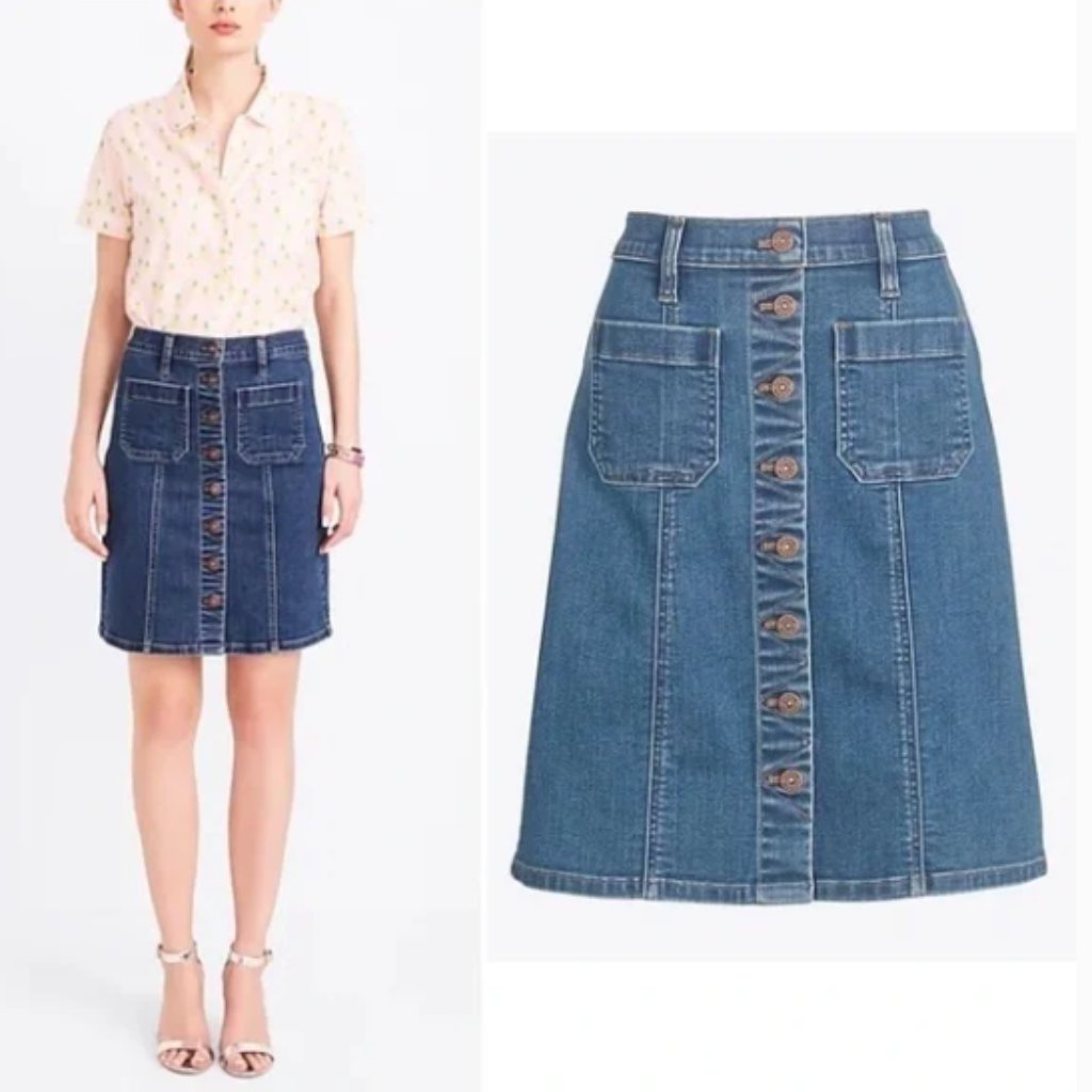 J. Crew | Denim Button Front Medium Wash Skirt Size 2 - *Nwot*